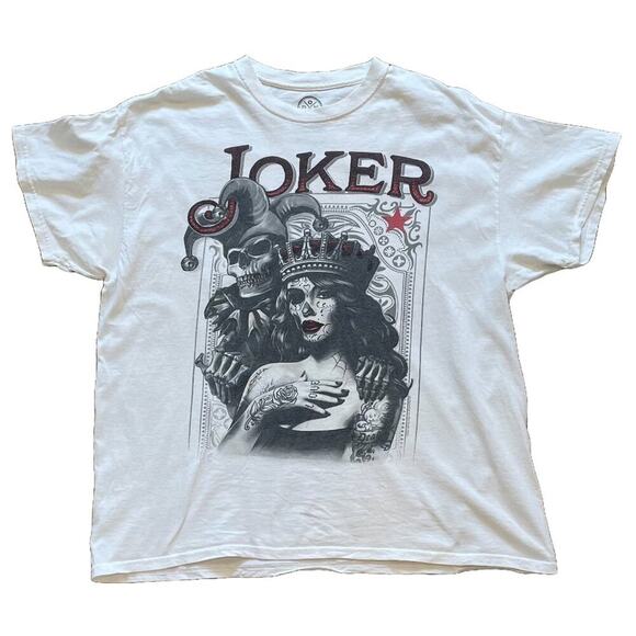 DOM Cotton White Short Sleeve T-Shirt Joker, Queen, Tattoo, Skeleton, Size XL - Picture 1 of 9